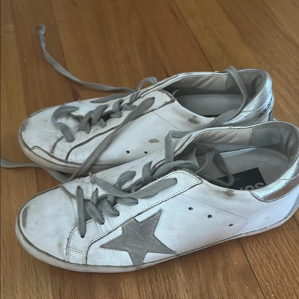 Women's Golden Goose White and Gray Super Star Sneakers - Picture 2 of 9